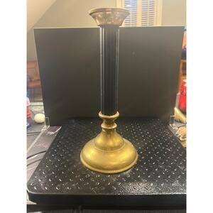 Brass Black Ribbed Column Candlestick